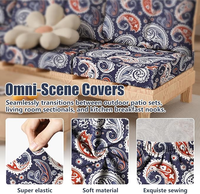 8Pcs Stretch Patio Cushion Covers, Outdoor Couch & Sofa Replacement Slipcovers for Patio Furniture Cushion Covers, Washable Reusable Furniture Protector