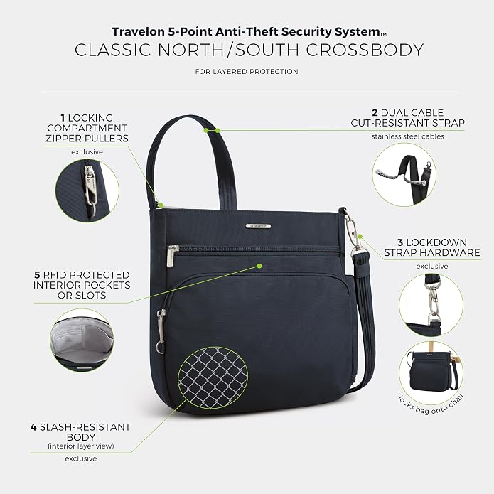 Travelon Anti-Theft Classic North/South Crossbody Bag