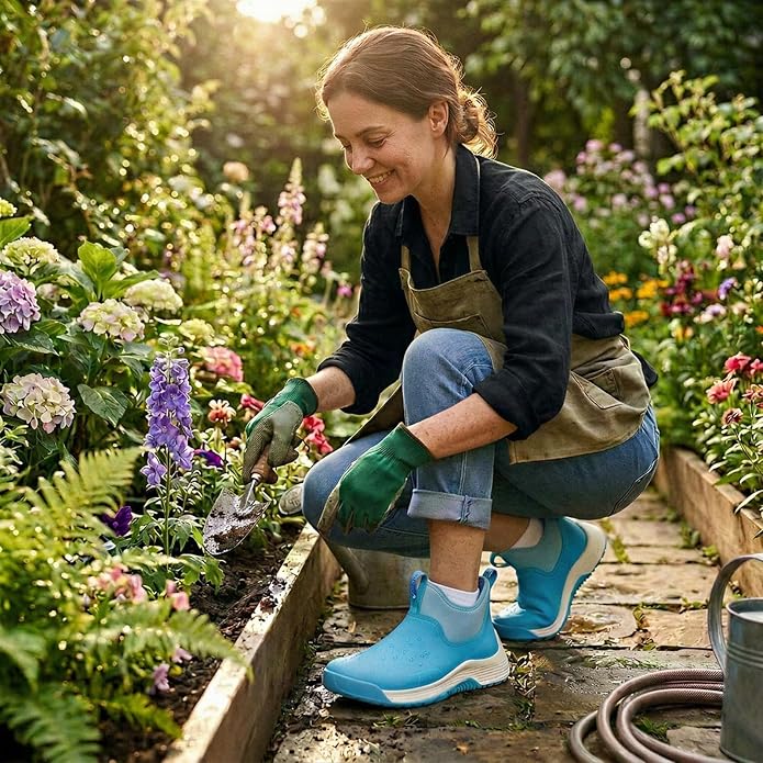 HISEA Women's Ankle Rain Boots, Waterproof Garden Shoes Chelsea Rain Booties, Slip-On Neoprene Working Mud Shoes, Lightweight Rubber Boots for Walking Yard Outdoors