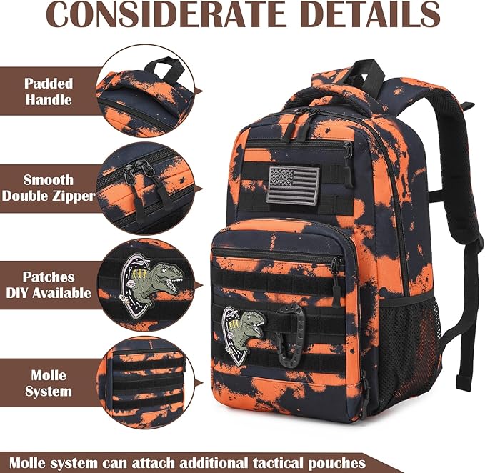 Kids Tactical Backpack Army Molle Bookbag Military Boys Backpack for School, Outdoor, Camping, Mars CM