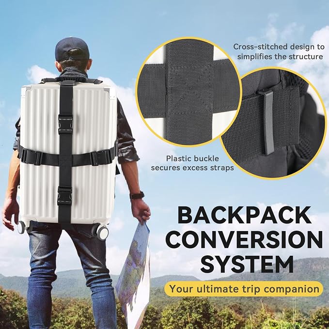 Luggage Backpack Conversion System Luggage Connector Straps – Cross Shaped External Frame Backpack with Handle, Quick-Release Lock, Backrest –Backpack Luggage Strap for Suitcase, Trolley, Handbag