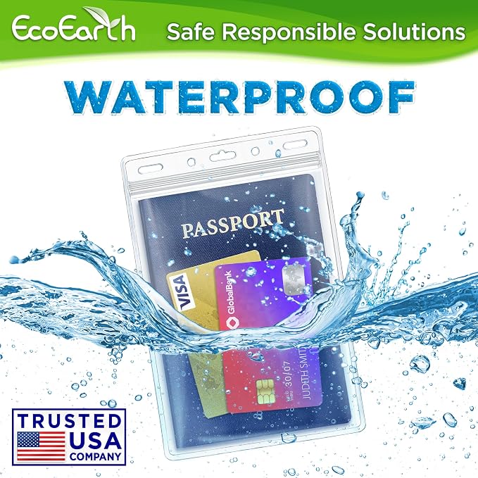 EcoEarth 4x6 Inch Passport & Card Holders (Clear, 10 Pack), Extra Large (XXL) Vertical ID Holder, Resealable and Waterproof Identification Name Card Holder