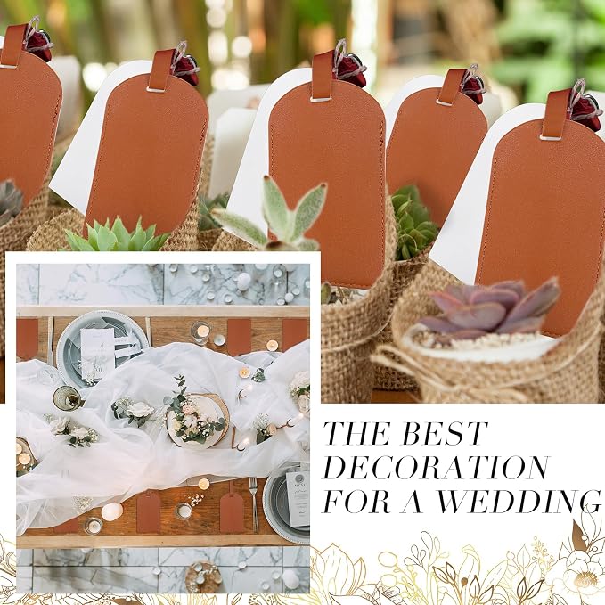 Amylove 48 Sets Leather Luggage Tags Bulk Wedding Favors Luggage Tags for Guests Bridal Gifts Wedding Bridal Shower Gift PU Leather with Name ID Card Tag for Guests
