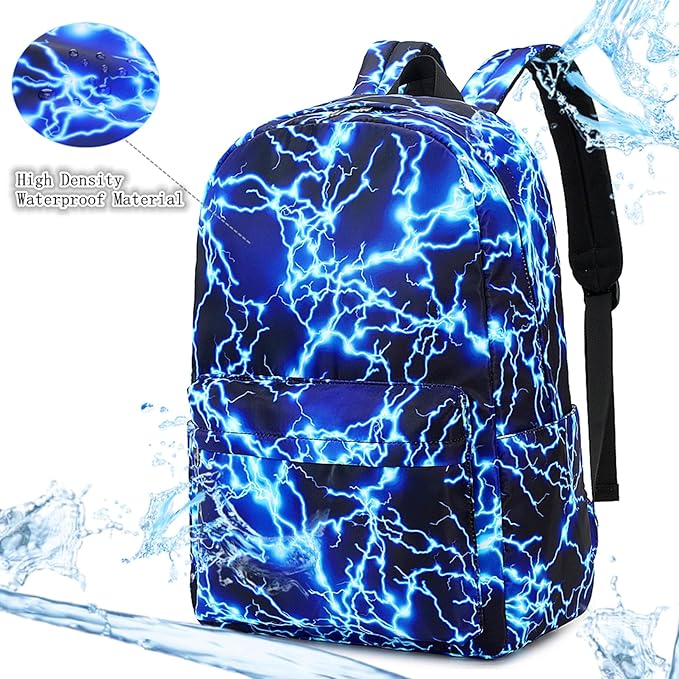 mezhsa Boy School Backpack Elementary Middle Lightning Bookbag Laptop Teenager Waterproof Lightweight 17 Inches (1-Blue)