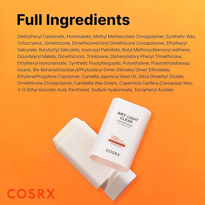 COSRX Vitamin E Sunscreen & Airy Light Clear Sunscreen Stick with Free Keyring, Amazon Exclusive, Korean Sunscreen, Beach Essentials, Travel Essentials, Korean Skincare Set Mothers Day Gifts for Woman