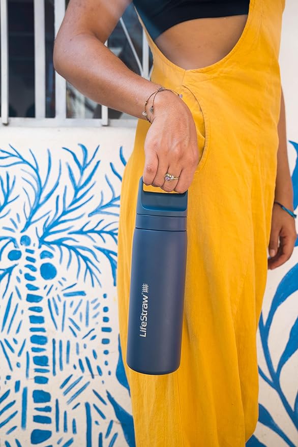 LifeStraw Go Series — Water Bottle Stainless Steel Bottle, 18oz, Aegan Sea, Removes Bacteria, Parasites, Microplastics, Improves Taste