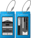 Luggage Tags Business Card Holder by TUFFTAAG - Durable Travel ID Bag Tag, Blue Azure, 2 Tags