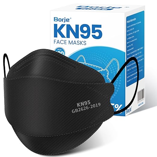 Borje KN95 Face Masks, Black Masks Disposable 100 pack, Individually Wrapped Respirator Mask Filter Efficiency 95% for Adult