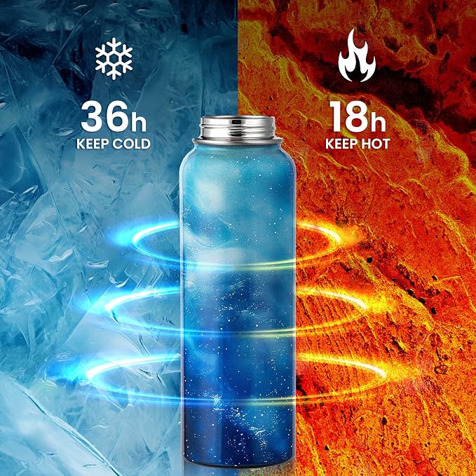 RAYMYLO Insulated Water Bottle 40 oz, Triple Wall Vacuum Stainless Steel (Cold for 36Hrs, Hot for 18Hrs), Leak Proof & Non-BPA, Modern Water Flask Jug with Paracord Handle & Straw Spout Lids