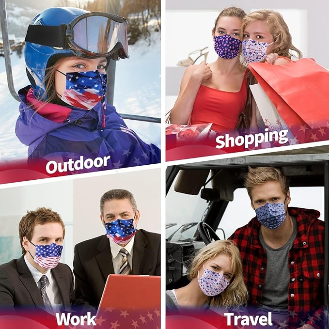 Disposable Face Mask for Adults - 4 Ply Protection, Individually Wrapped 50 Pack, 10 Colors, Breathable Comfortable & Safe