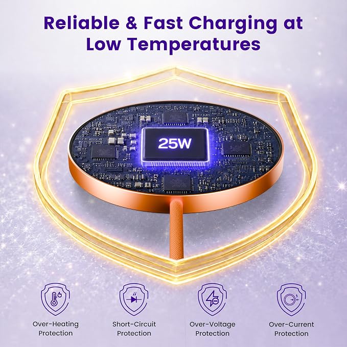 25W Magnetic Wireless Charger: Fast Charging Pad for iPhone 17 16 15 14 13 12 Pro Max, Samsung Galaxy S26 S25, Google Pixel 10, AirPods-Slim Portable for Travel Bedside Office-Orange 2 Pack
