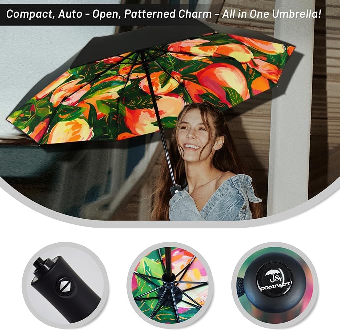 SY COMPACT Travel Umbrella - Windproof Automatic Compact Umbrella for Rain, Lightest 8-Rib, Small, Strong & Portable, Durable Grip, Fits Backpack & Car, Factory Direct (UV Available)