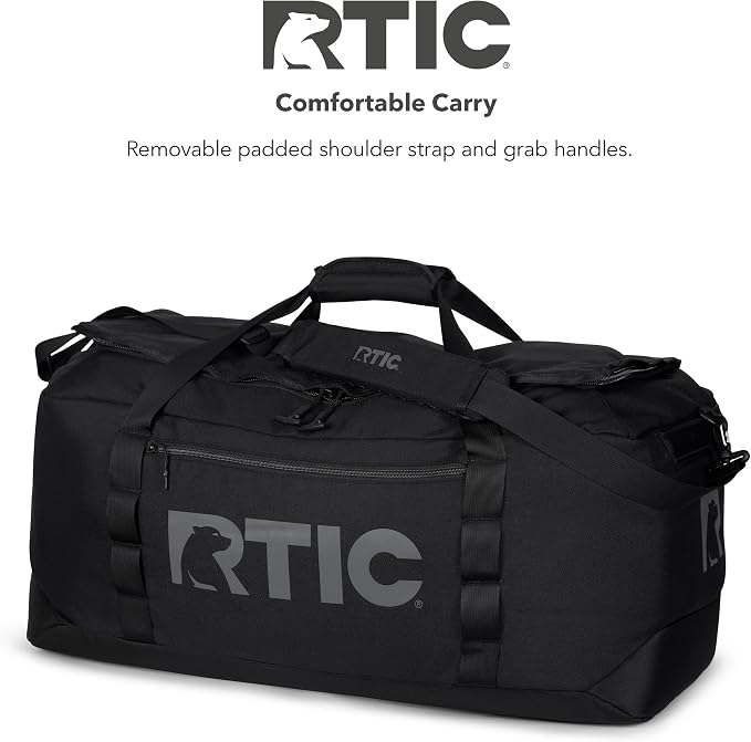 RTIC Road Trip Duffle Bag for Men and Women, Traveling Tote for Camp, Travel, Gym, Weekender, Camping, Overnight, Carry On, Sports, Spacious, Water Resistant, Large, Black