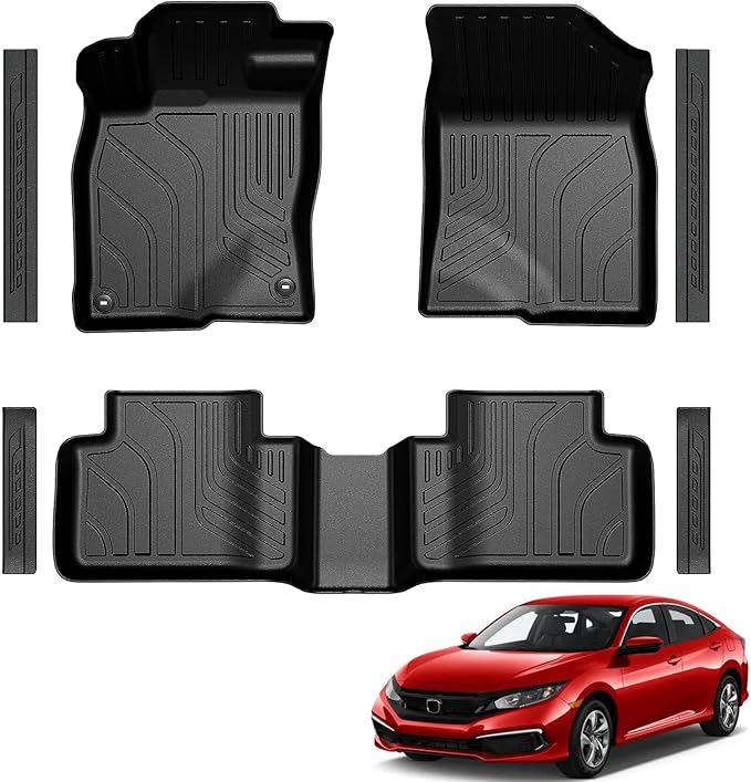 Floor Mats for 2016-2021 Honda Civic Sedan/Coupe/Type R/Insight, 2017-2021 Hatchback, TPE All Weather Durable Floor Liners Door Sill Guards for Honda Civic