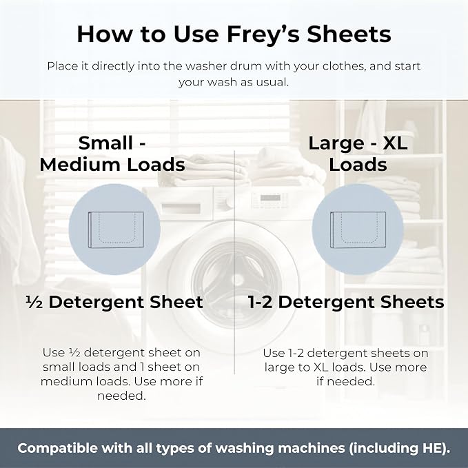 FREY Plant-Derived Laundry Detergent Sheets, 60-Count (Pack of 2) – Eco-Friendly Liquidless Detergent Strips, Travel-Friendly Biodegradable Eco-Sheets (Bergamot Beach)