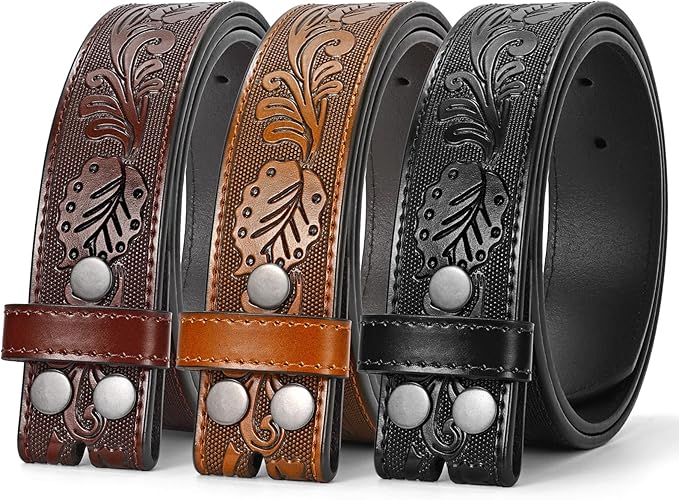 SANSTHS 3 Pack Western Belts for Men Woman without Buckle, Cowgirl Cowboy Belt for Buckle Western Leather Belt for Jeans