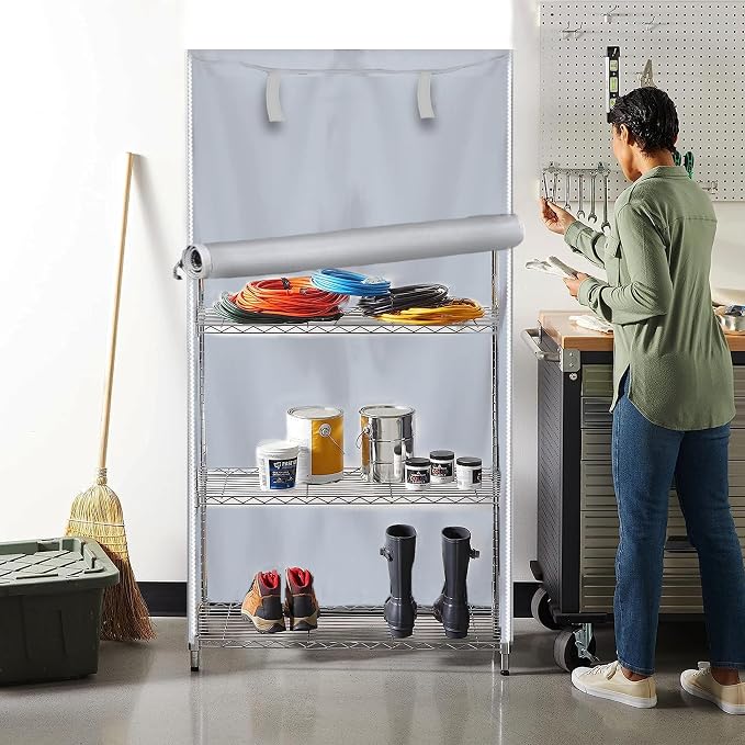 Heavy Duty Storage Shelf Cover for Wire Shelving Rack, 36" W x 18" D x 72" H, Waterproof Dustproof 600D Oxford Shelving Unit Cover with Front Roll-Up Door and Buckle Straps