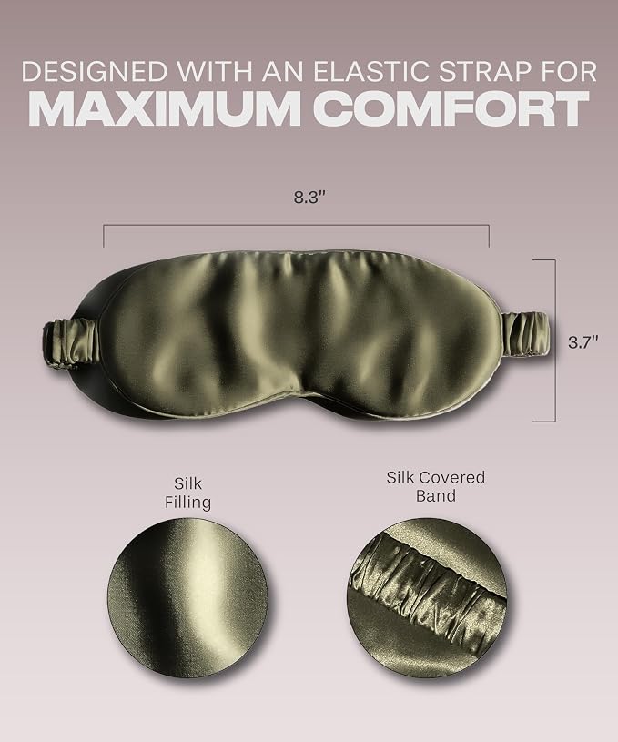 SUNDAYSILKS™ Exclusive Mulberry Silk Sleep Mask | Soft Eye Covers, Blackout Sleeping Mask for Women & Men | Silk Eye Mask for Sleep, Travel, and Relaxation | Antifaz para Dormir [Olive]