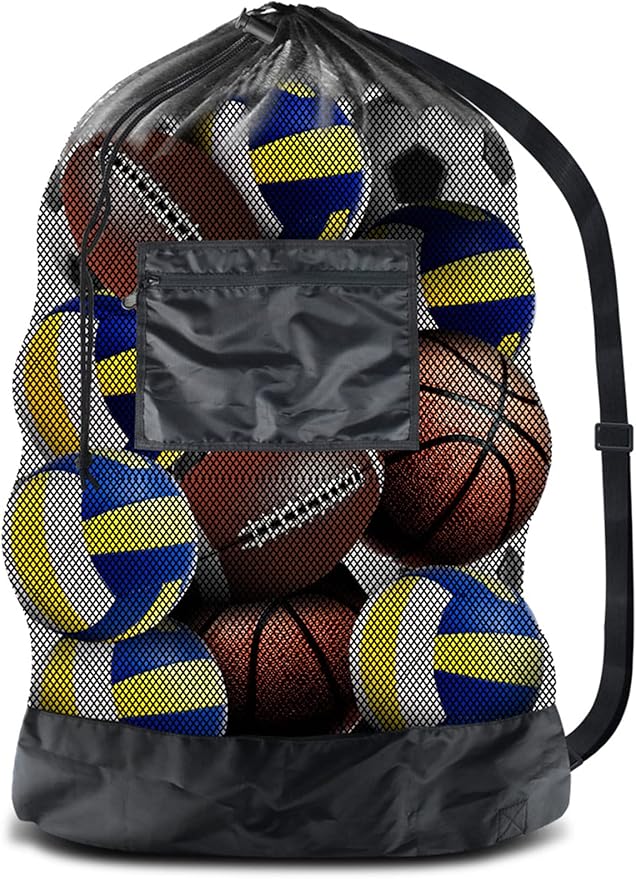 BROTOU Thickened Extra Large Sports Ball Bag Mesh Socce Ball Bag Heavy Duty Drawstring Bags Team Work for Holding Basketball, Volleyball, Baseball, Swimming Gear with Shoulder Strap