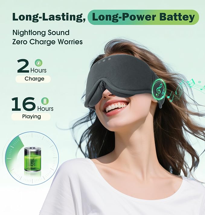 Sleep Mask with Headphones Bluetooth 5.4, LC-dolida Wireless Music Eye Mask for Sleeping Headphones with Soft Bamboo Cotton Cooling Breathable,Ultra-Thin Stereo Speaker for Side Sleepers-Charcoal