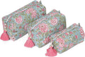 Saffron Marigold Quilted Makeup Bag Set of 3, Hand Block Printed Cotton Cosmetic Bags for Women, Waterproof Lined Travel Toiletry Bag, Coquette Floral Aesthetic, Handmade Gift, Jacobean Dreams