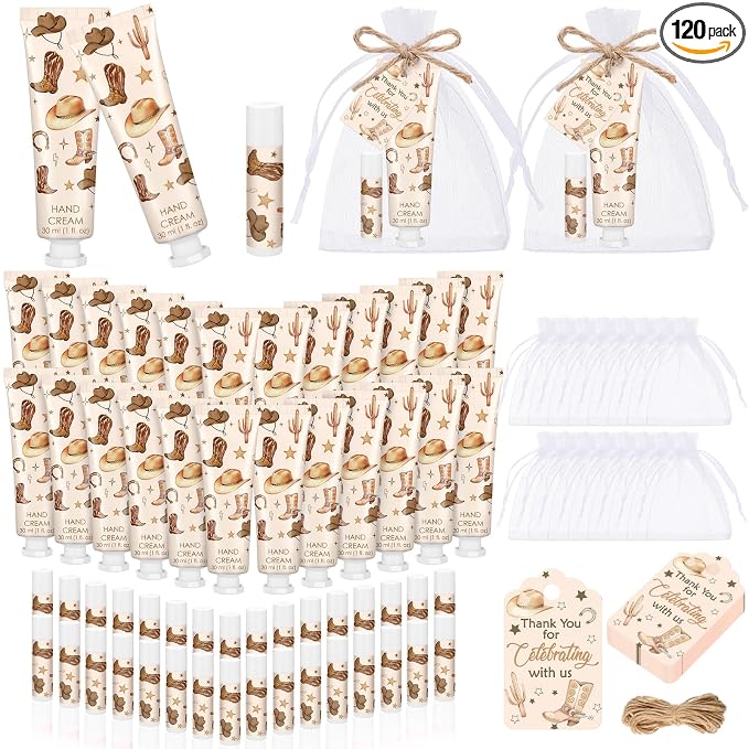 30 Sets Brown Western Baby Shower Party Favors Hand Creams and Lip Balms Gift Bulk My First Rodeo Party Favors for Birthday Supplies
