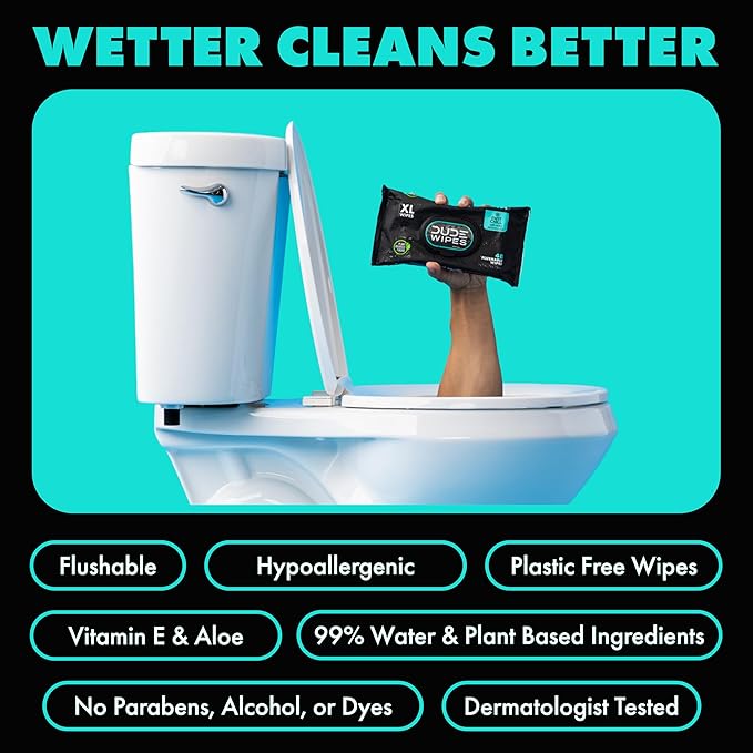 DUDE Wipes Mint Chill Flushable Wipes - Extra-Large Adult Wet Wipes - 6 Pack (288 Count) - Infused with Tea Tree Oil, Vitamin E, and Aloe - Septic and Sewer Safe
