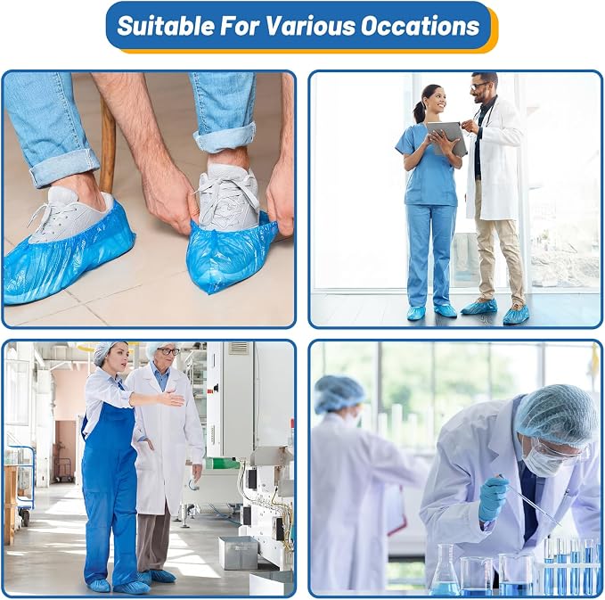 Vabean 200 Pcs Disposable Shoe Covers Boot Cover Waterproof Nonslip Shoe Protector Covers for Indoor Carpet Floor Workplace Protection, One Size Fit Most (Blue)