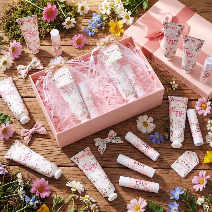 24 Sets Baby in Bloom Hand Cream and Lip Balm Gift Wildflower Floral Baby Shower Favors for Guest Travel Size Hand Lotion and Lip Balm Bulk Babies Shower Birthday Party Supplies
