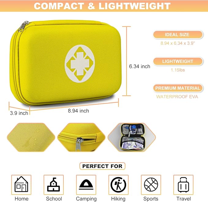 274PCS Hiking First Aid Kit for Home Personal Emergency Supplies Compact Bag for Backpack, First Aid Essentials Survival Kit for Business Travel Car Yellow Monoki