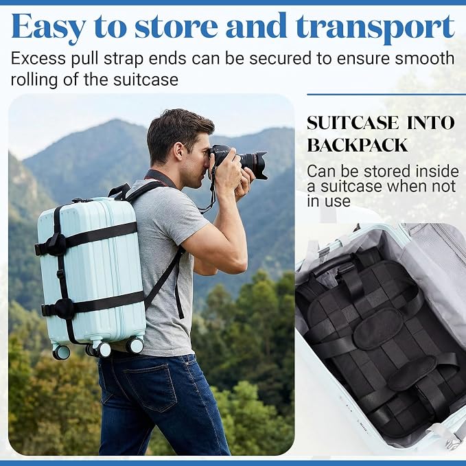 Backpack Conversion Straps for 22-26 Inch Hard Luggage, Adjustable Suitcase Carrier with Padded Back Panel, Quick-release Buckles, Chest Strap, Fits Non-expanded Hard Cases