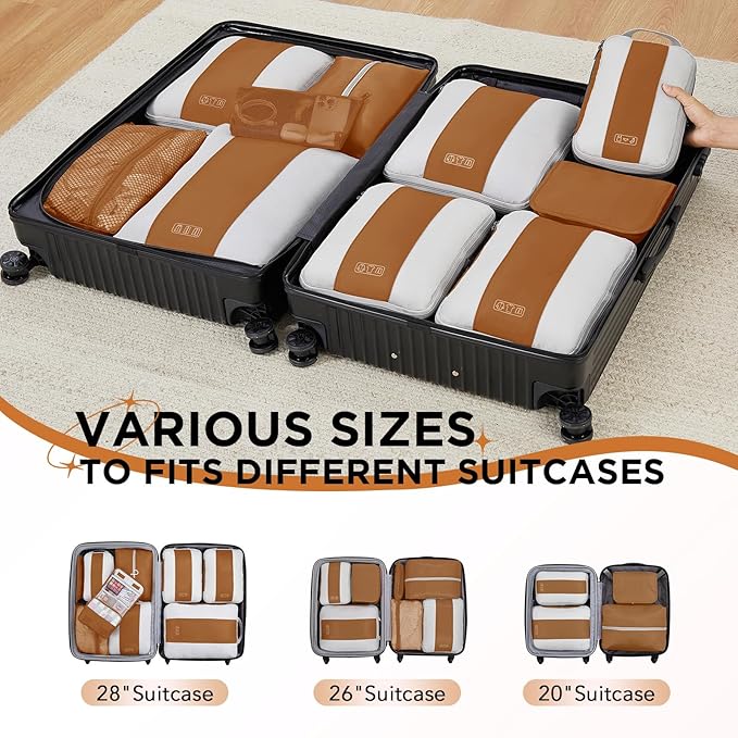 10 Set Compression Packing Cubes for Travel Essentials,Compressible Expandable Packing Cubes for Suitcase,OlarHike Luggage Garment Bags for Travel,Handy Helper for Organizing Clothes(Brown)