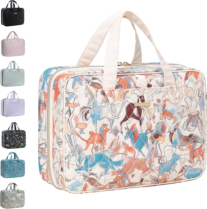 Everfun Travel Toiletry Bag with Hanging Hook and Leakproof Wet/Dry Compartments, Large Capacity Makeup Cosmetic Organizer for Women, 12x9x4.5 Inch, Animal lmprint