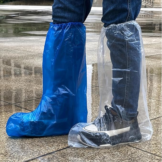 Fancystyle 10 Pairs Pack of 20 Disposable Thicker Boot and Shoe Covers 19 inch Tall Extra Large Resistant Water/Skid Resistant Blue (20)