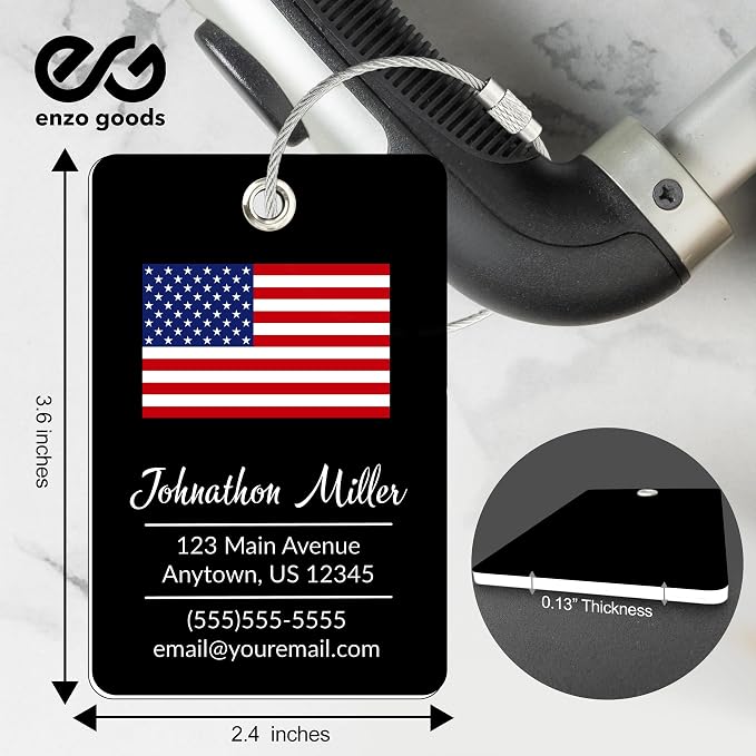 Personalized Luggage Tag with American Flag | 6 Pack | Custom Luggage Tags for Suitcases | Kids Backpack Tag | 4 Color Options & Choose Font, Font Color