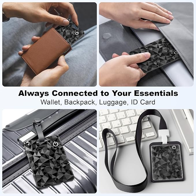 Wallet Tracker Card for Apple Find My (iOS Only), Ultra-Thin Bluetooth Tracker Smart Card Wallet Finder, IP68 Waterproof Slim Item Locator for Wallets, Keys, Passport & Luggage Tags ((Faceted Black)