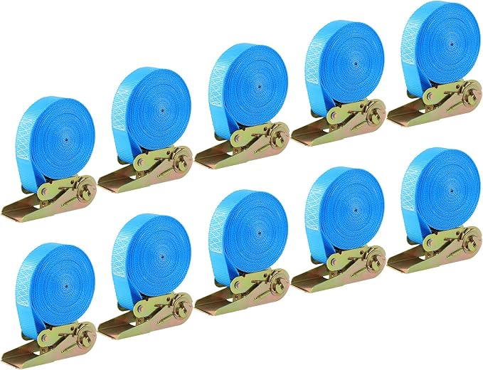 LIFERUN 10 Pack 1" x 20' Ratchet Straps Heavy Duty, 1760lbs Break Strength Endless Ratchet Strap, NO Hook, Tie Down Straps for Motorcycles, Goods, Luggage,Blue