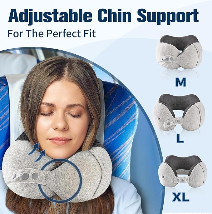 Cirorld Neck Pillow for Traveling, Travel Pillows for Airplanes,100% Pure Memory Foam Travel Neck Pillow, Adjustable Flight Pillow, Portable Plane Accessories with Eye Mask, Earplugs, Carry Bag