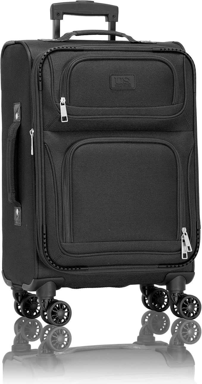 U.S. Traveler Rio Lightweight Softside Rolling Carry-on Suitcase, 4-Wheel Single, Black