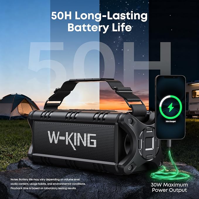 W-KING Bluetooth Speaker, 90W Max Loud IPX6 Waterproof Portable Speaker, 50W Deep Bass/Subwoofer *2/40H/EQ/TF/AUX, 105dB Large Boombox Outdoor Speakers Bluetooth Wireless for Party/Camping/Jobsite