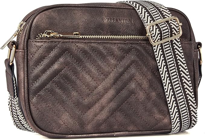 BOSTANTEN Quilted Crossbody Bags for Women Vegan Leather Purses Shoulder Handbags with Wide Strap