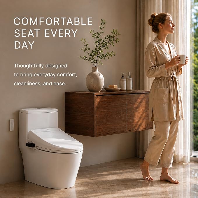 SmartBidet® SB-1000 Smart Bidet Electric Bidet Toilet Seat with Heated Seat, Warm Water, Air Dryer – Remote Control, Elongated