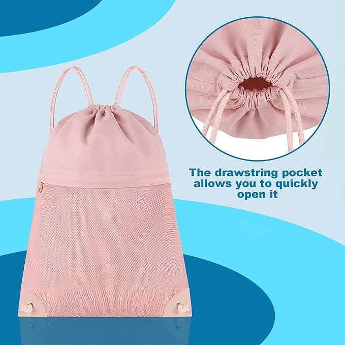 TILYMOL Drawstring Backpack Gym Bag - String Gym Bag for Men & Women, Lightweight Cinch Sports Sackpack for Beach, Travel, Yoga, Swimming, Pink