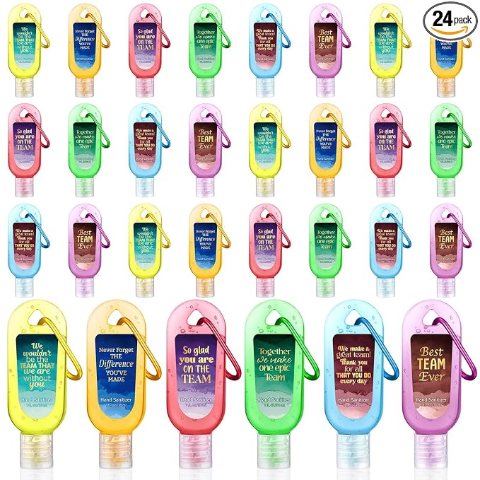24 Pcs Team Appreciation Hand Sanitizers Keychain Mini Hand Sanitizers Gel Travel Size Appreciation Thank You Gift Bulk for Christmas Thanksgiving Team Employee Coworker Teacher Nurse Staff Gift