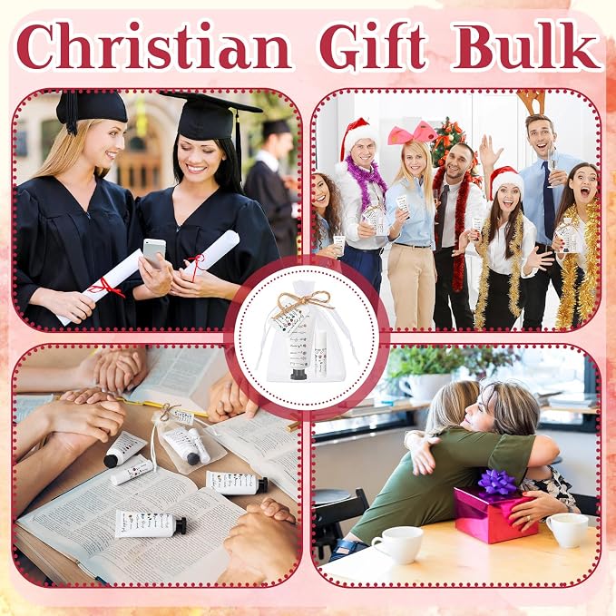 48 Sets Christian Graduation Gifts Hand Cream and Lip Balm Bulk Teacher Appreciation Gifts Travel Size for Her Bible Verse Thank You Cards with Organza Bag Tag for Graduation Supplies(Spring)