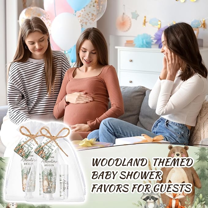 Lounsweer 24 Sets Woodland Baby Shower Hand Cream and Lip Balm Gift Woodland Animals Baby Shower Party Favors for Guest Forest Animals Wilderness Theme Travel Size Hand Lotion Birthday Party Supplies