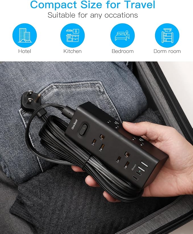 3Ft Extension Cord with Multiple Outlets, Flat Plug Power Strip Surge Protector with 3 Ft Cord, 6 Outlet 4 USB Ports (2 USB C), Multi Outlet Wall Plug for Travel, College, Dorm Room Essentials(Black)