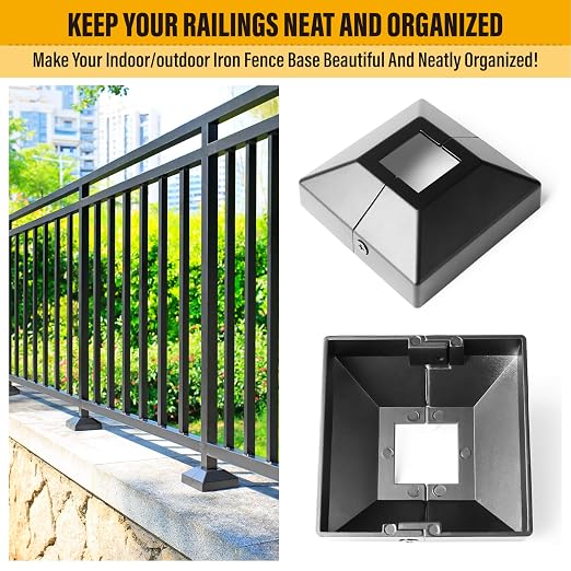 Aluminum Deck Railing Post Base Cover, Split Type, 1.25" x 1.25", 8 Pack, Black