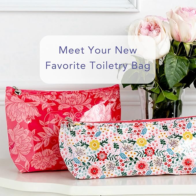 Jacaranda Living Artisan Cosmetic Bag, Handmade in South Africa, Small Waterproof Makeup Pouch with PVC Lining, Premium Travel Cosmetic Bag - Strawberry Vine Print