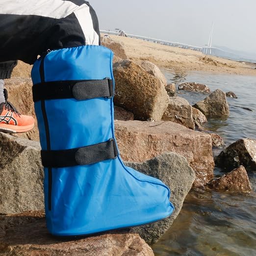Walking Boot Cover for Medical Fracture Cast Blue Tall, Small | Water Resistant Slip Resistant Rubber Sole Easy On and Off Snug Fit